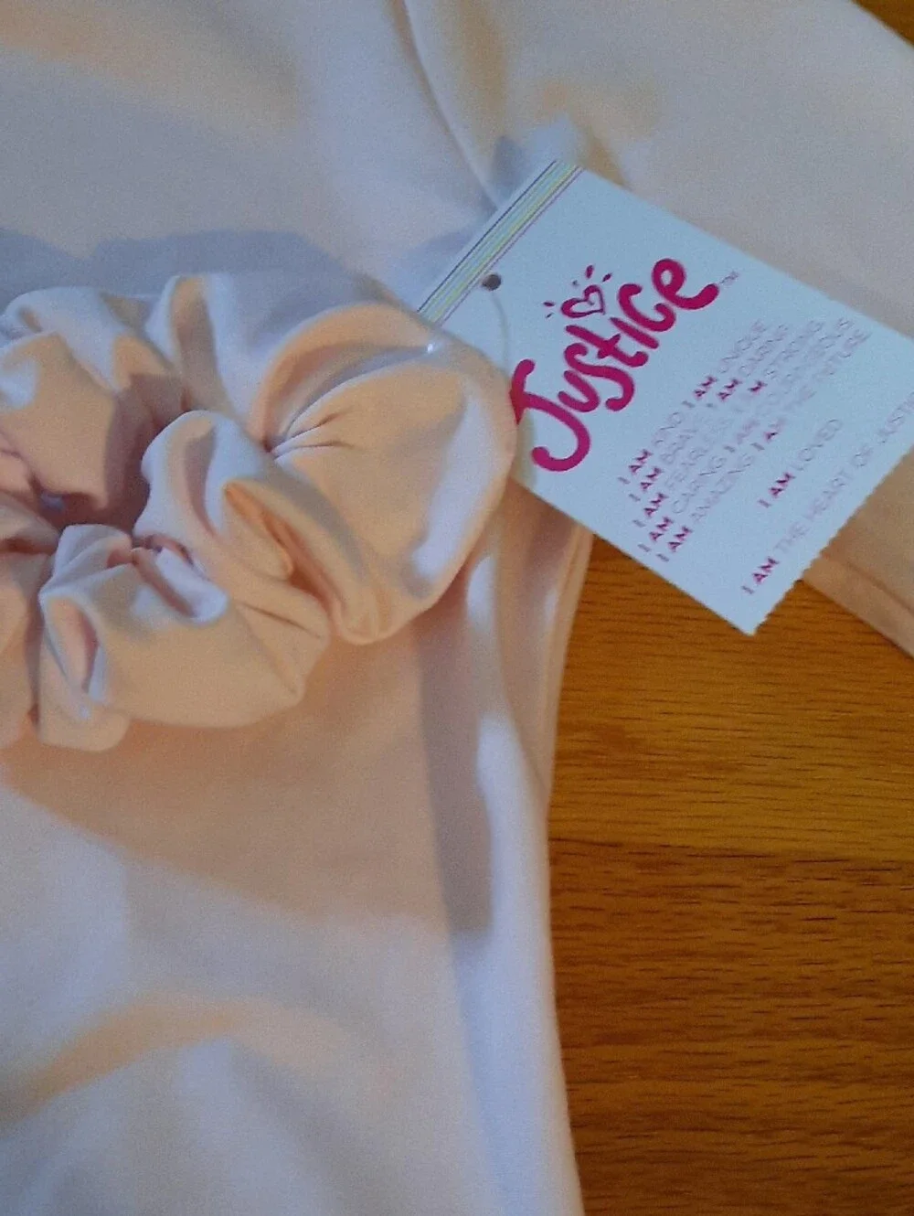 XL Justice Light Pink Long Sleeve Bandeau Leotard & Scrunchie 16 - 18 Gym Dance
